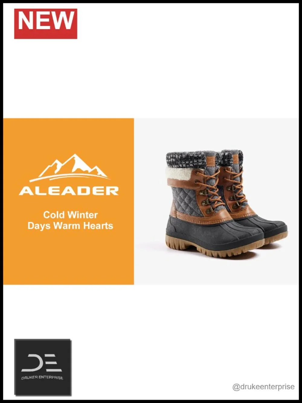 Waterproof Snow Boots with Buckle Straps - Faux Leather, Foldable, Lace-Up,